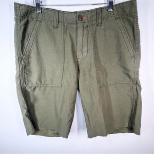 Lucky Brand Cotton Linen Blend Cut Off Army Green Shorts Military Style 34